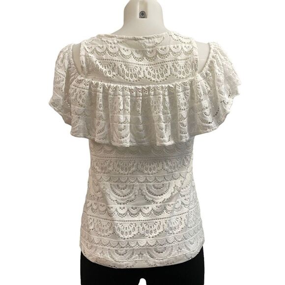 Lilly Pulitzer Lyra Top size XS resort white scalloped stripe lace cold shoulder - Picture 6 of 12